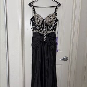 Elegant Black and Silver Embellished Evening Gown